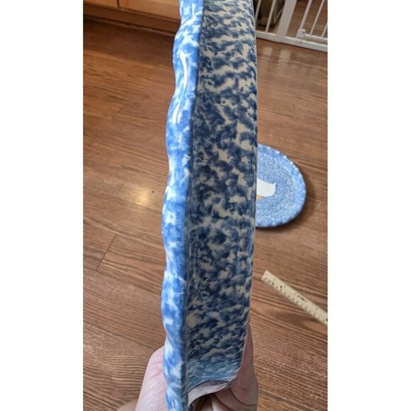 Vtg Ovenware Duck Blue White Spongeware Tart Plate Dish 11.75" Round Grandmacore - Picture 7 of 7